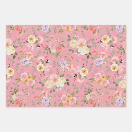 Hoja De Papel De Regalo Verano Boho Floral sobre rosa Rosa