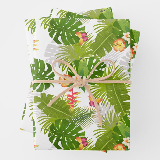 Hoja De Papel De Regalo Verano de follaje tropical blanco (In situ)