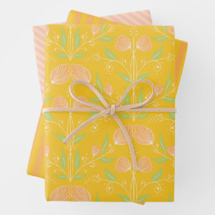 Hoja De Papel De Regalo Verano por la mañana - Floral y rayas de color ama