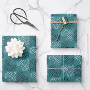 Hoja De Papel De Regalo Verde azulado con corazón blanco y negro