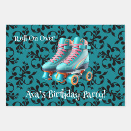 Hoja De Papel De Regalo Verde azulado Neon Roll On Over Skate Birthday Par