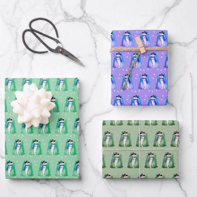 Hoja De Papel De Regalo Verde azulado verde y púrpura (Anverso)