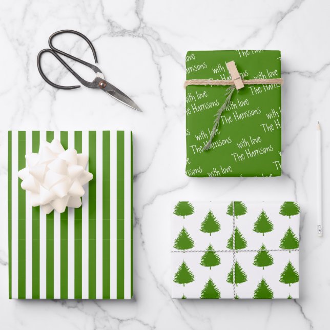 Hoja De Papel De Regalo Verde| Blanco| Navidades (Anverso)