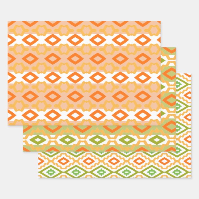 Hoja De Papel De Regalo Verde Blanco Y Naranja (Set)