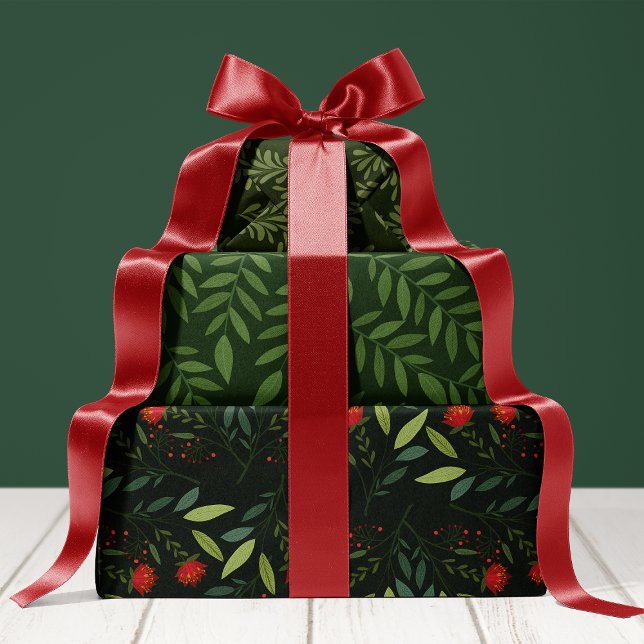Hoja De Papel De Regalo Verde Botánico Rojo Y Verde Navidad (Subido por el creador)