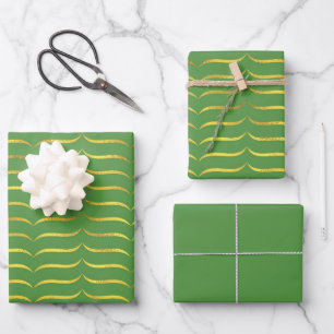 Hoja De Papel De Regalo Verde brillante y oro