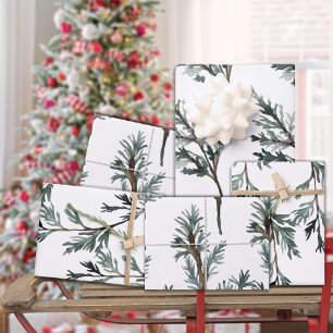 Hoja De Papel De Regalo Verde de invierno de la rama del árbol azul Junipe