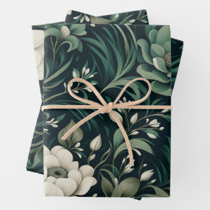 Hoja De Papel De Regalo Verde Floral Esmeralda Oscuro