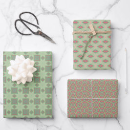 Hoja De Papel De Regalo Verde geométrico de primavera en conjunto verde