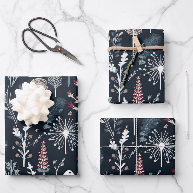 Hoja De Papel De Regalo Verde invernal vacaciones botánicas (Anverso)