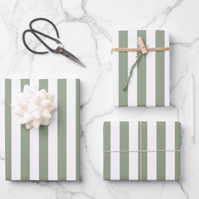 Hoja De Papel De Regalo Verde Menta Claro y Raya Blanca (Anverso)