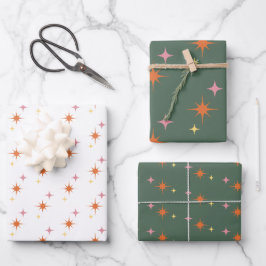 Hoja De Papel De Regalo Verde oliva, Naranja, rosa retro medio siglo moder