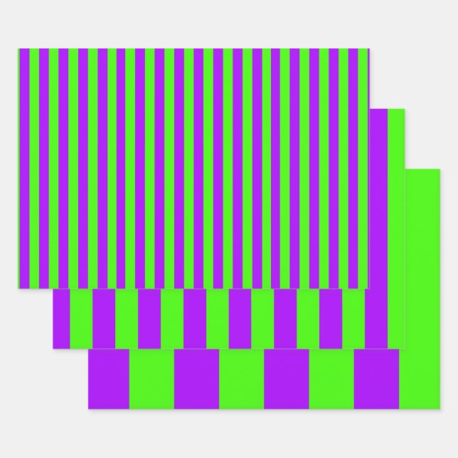 Hoja De Papel De Regalo Verde Psicodélico Eléctrico Púrpura Y Harlequino (Set)