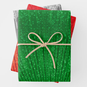 Hoja De Papel De Regalo Verde, rojo y plateado