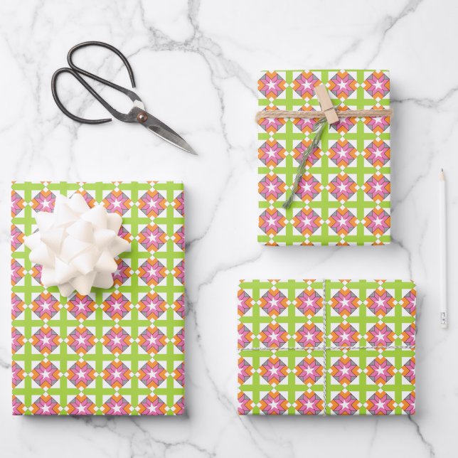 Hoja De Papel De Regalo verde rosa (Anverso)