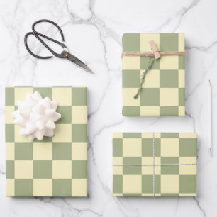 Hoja De Papel De Regalo Verde Sage Polvoriento y Cuadro de Amarillo Manteq