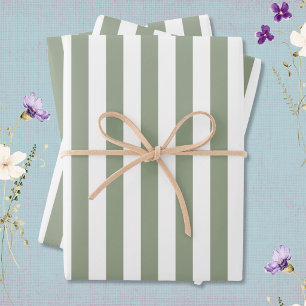 Hoja De Papel De Regalo Verde salvia claro y raya blanca