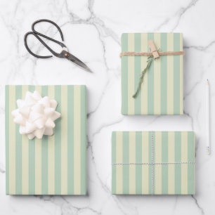 Hoja De Papel De Regalo Verde Salvia y Rayas Amarillas