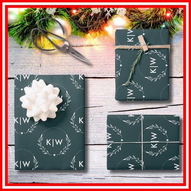 Hoja De Papel De Regalo Verde y blanco de los bosques | Monograma de Inici (Subido por el creador)