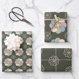 Hoja De Papel De Regalo Verde y pastel, estilo intrincado floral de los 60