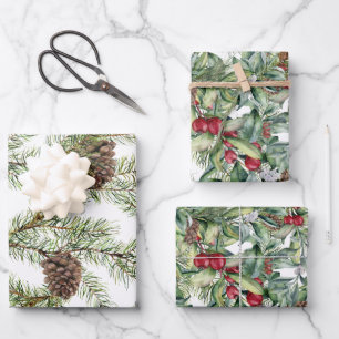 Hoja De Papel De Regalo Verdor Pine Cones Red Berry