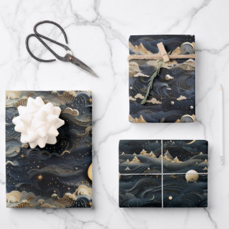 Hoja De Papel De Regalo Viaje de la luna: diseño celestial de cielo noctur