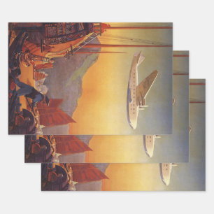 Hoja De Papel De Regalo Viajes de época, avión sobre basura en Hong Kong