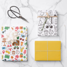 Hoja De Papel De Regalo Vibra de Verano Dibujo Adorable Colorido Blanco y 