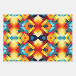 Hoja De Papel De Regalo Vibraciones Retro en Colores: Formas Geométricas c