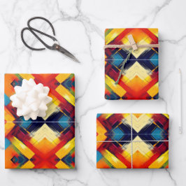 Hoja De Papel De Regalo Vibraciones Retro en Colores: Formas Geométricas c