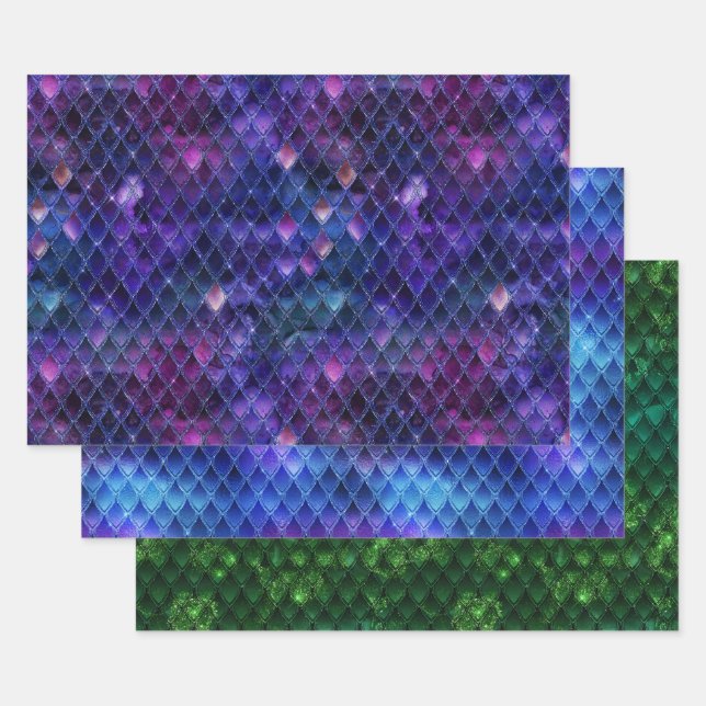 Hoja De Papel De Regalo Vibrant Fantasy Dragon Scale Patterns (Set)
