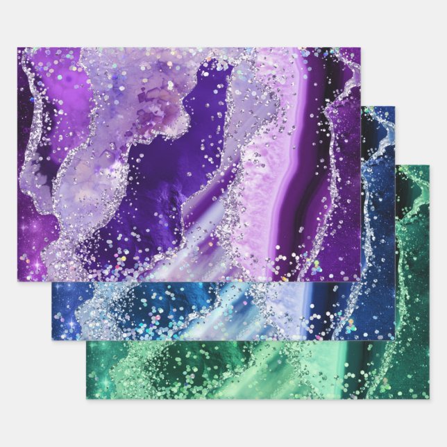Hoja De Papel De Regalo Vibrant Gemstone Marble Agate Patterns (Set)