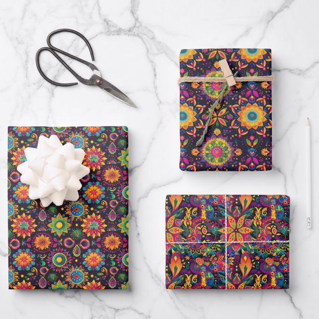 Hoja De Papel De Regalo Vibrant Mandalas Diwali (Anverso)