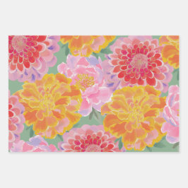 Hoja De Papel De Regalo Vibrant Marigold Zinnia Summer Floral
