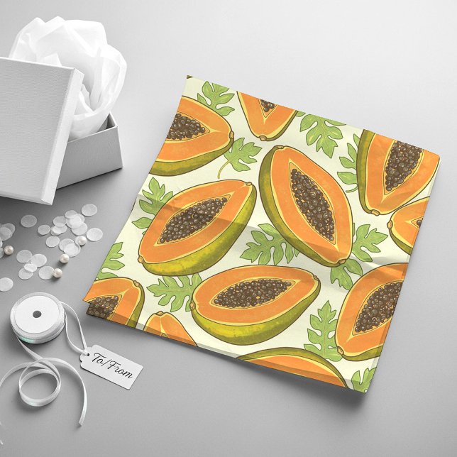 Hoja De Papel De Regalo Vibrant Tropical Papaya Fruit and Leaf Pattern (Subido por el creador)