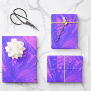 Hoja De Papel De Regalo Vibrante Boho Tropical Hoja Botánica Púrpura Rosa