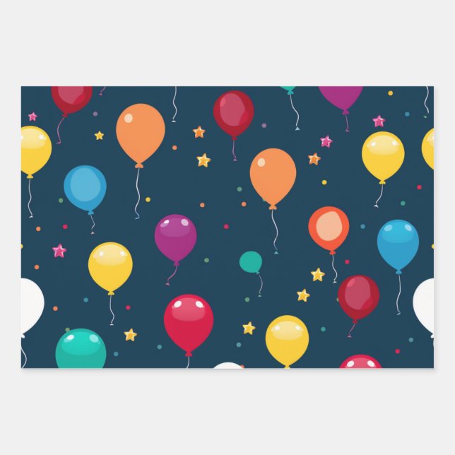 Hoja De Papel De Regalo Vibrante patrón de globos de cumpleaños feliz (Anverso)