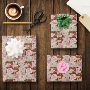 Hoja De Papel De Regalo Vibrante serpiente de maíz Flores de peonía rosada
