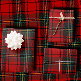 Hoja De Papel De Regalo Vibrante Tartán Escocés Rojo y Negro a Cuadros
