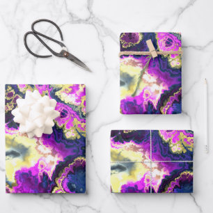 Hoja De Papel De Regalo Vibrante Trippy Boho Hippie Fractal Marble Art