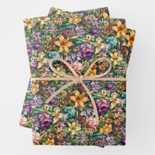 Hoja De Papel De Regalo Vibrantes Floraciones de primavera estilo vintage