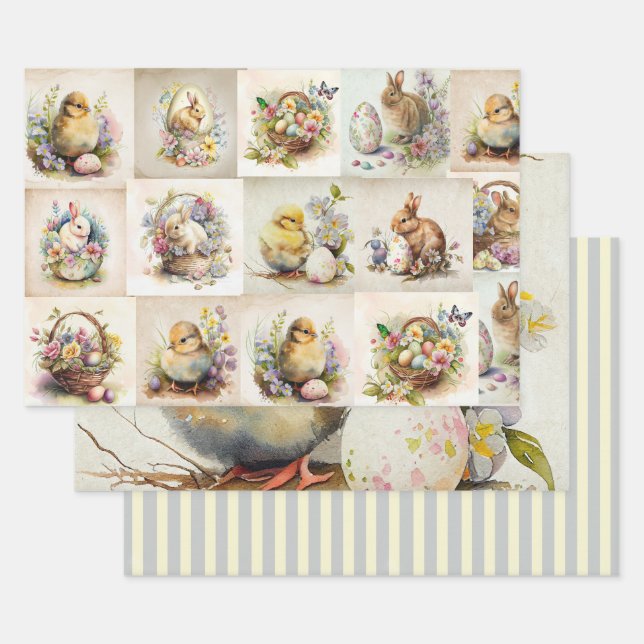 Hoja De Papel De Regalo Victoria Easter Bunny & Chick (Set)