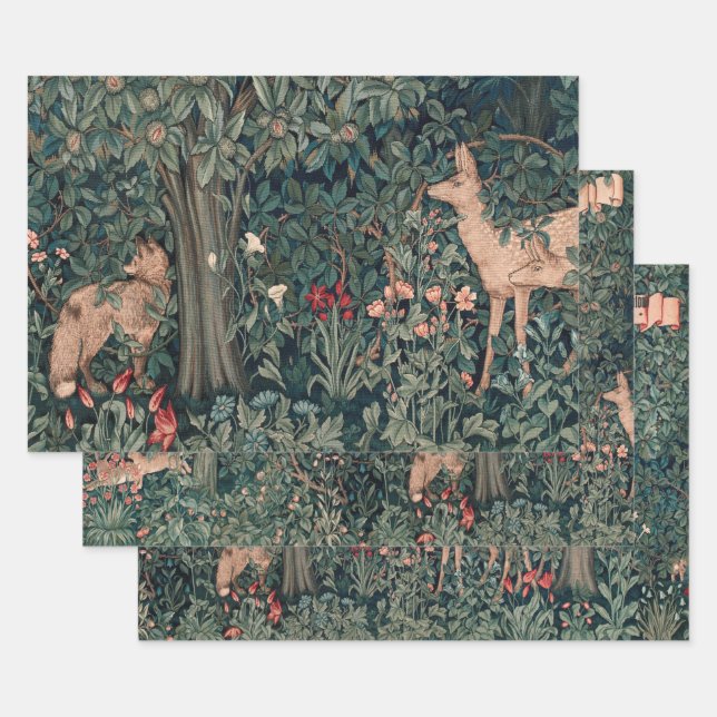 Hoja De Papel De Regalo Vida silvestre William Morris Greenery Fox (Set)