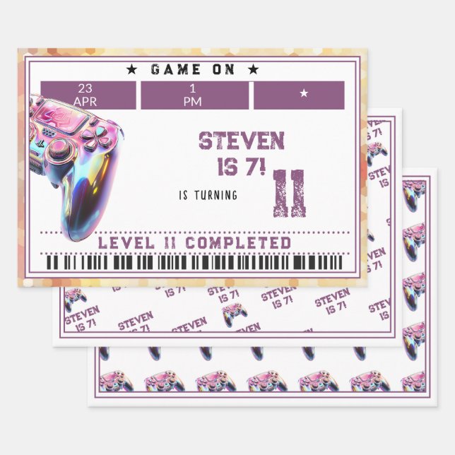 Hoja De Papel De Regalo Videojuegos de cumpleaños (Set)