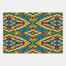 Hoja De Papel De Regalo Vidrio amarillo, rojo y azul manchado