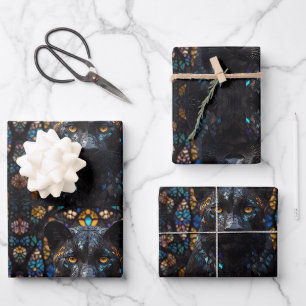 Hoja De Papel De Regalo Vidrio manchado de mosaico de gato negro grande