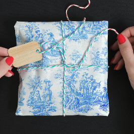 Hoja De Papel De Regalo Vieja tela azul turquesa floral de jouy