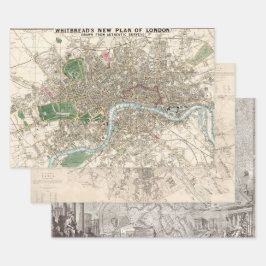 Hoja De Papel De Regalo Viejos mapas Londres París Roma grandes ciudades