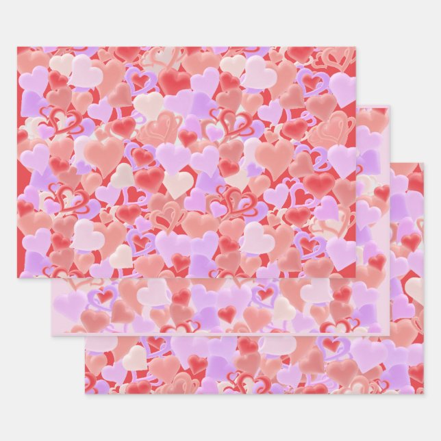 Hoja De Papel De Regalo Viele Herzen in 3D-Optik - (Set)