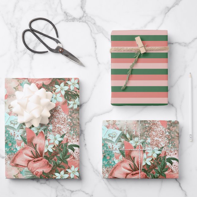 Hoja De Papel De Regalo Vignette Navidades Pastel Retro (Anverso)